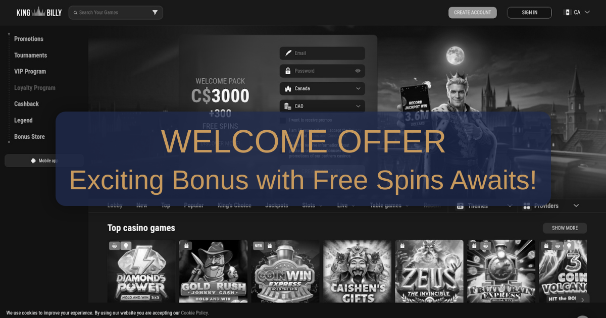 King Billy Casino Bonuses welcome bonus